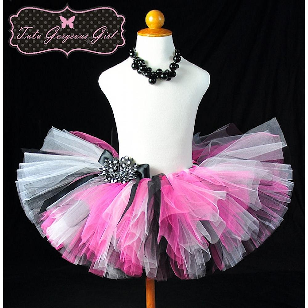 Girls French pink and black birthday tutu