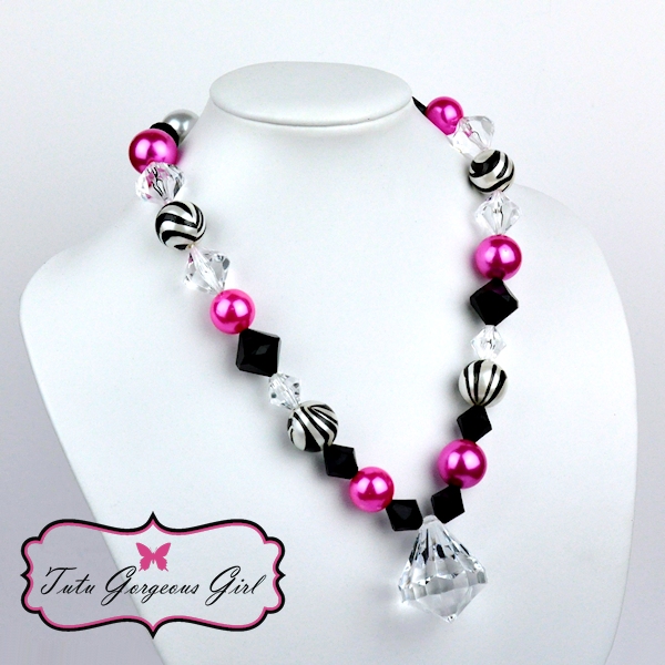 Hot Pink & Black Zebra Chunky Necklace