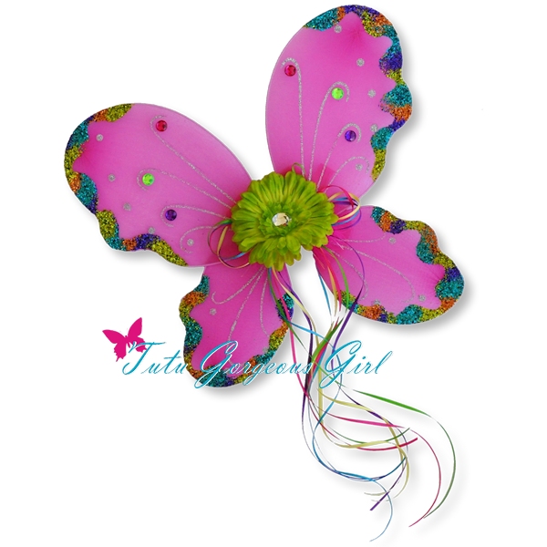 Fuchsia Rainbow Glitter Fairy Wings