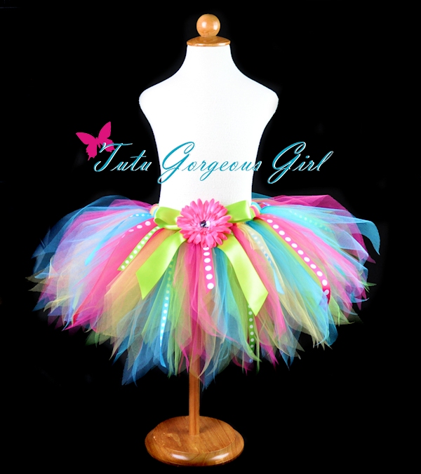 Girls colorful rainbow birthday tutu featuring polka dot ribbon ...