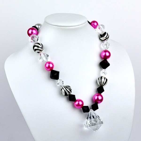 Hot Pink & Black Zebra Chunky Necklace