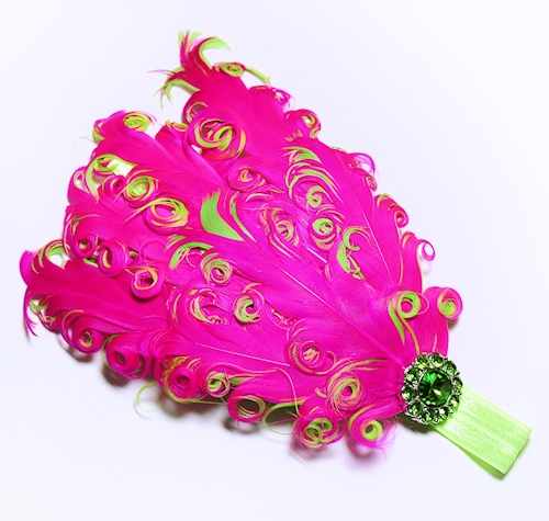 Fuchsia & Lime Curly Feather Headband