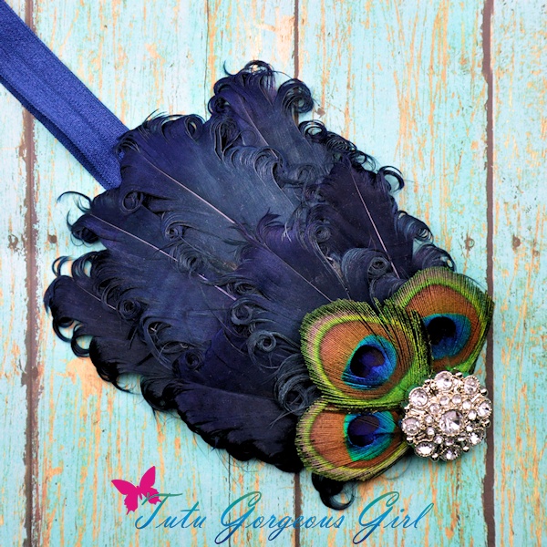 Navy Peacock Curly Feather Pad