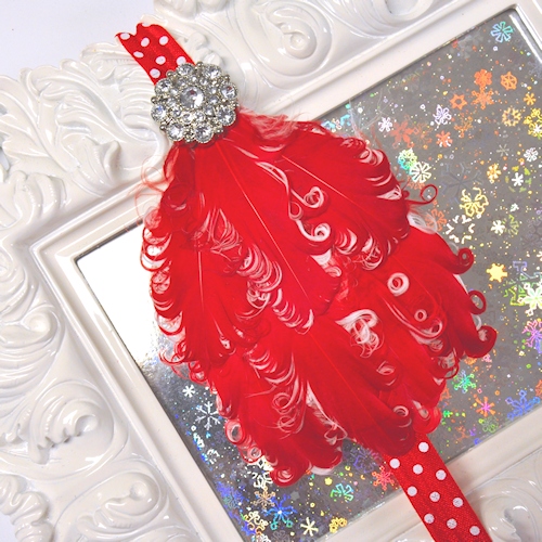 Red & White Curly Feather Headband