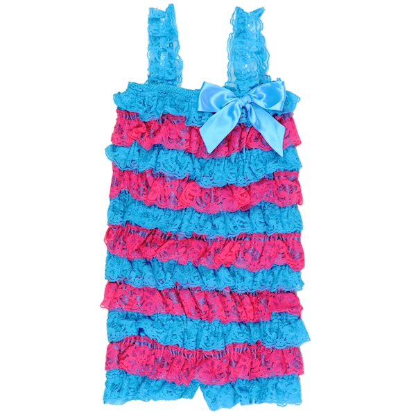 Turquoise & Hot Pink Lace Petti Romper